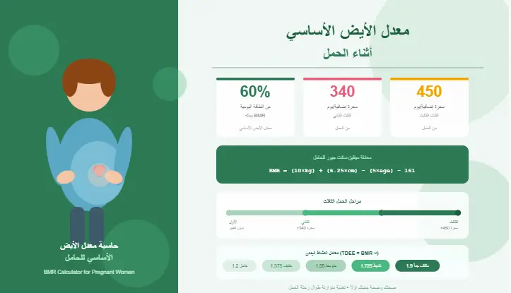 حاسبة معدل الأيض الأساسي (BMR) للحوامل - حساب BMR Calculator